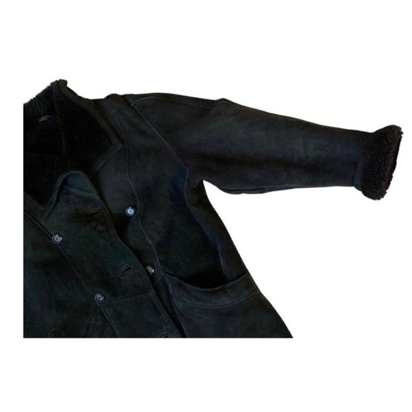 COAT, Suede Outer Layer, Wool Shearling Lining, Super Warm. Black. - Picture 3 of 11